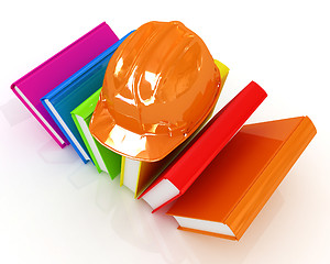 Image showing Colorful books and hard hat 