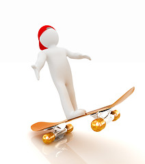 Image showing 3d white person with a skate and a cap