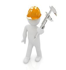 Image showing 3d man engineer in hard hat with vernier caliper 