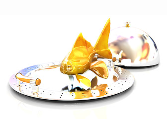 Image showing Gold fish on a restaurant cloche