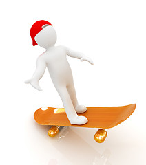 Image showing 3d white person with a skate and a cap