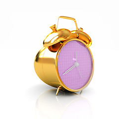 Image showing 3d illustration of glossy alarm clock against white background 