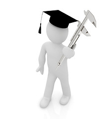 Image showing 3d man in graduation hat with vernier caliper 