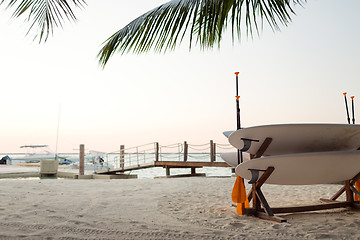 Image showing surfboards on tropical beach