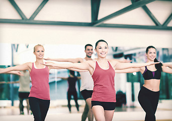 Image showing group of smiling people exercising in the gym