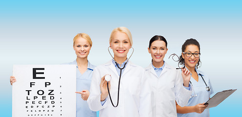 Image showing smiling female eye doctors and nurses