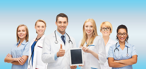 Image showing team or group of doctors with tablet pc computer