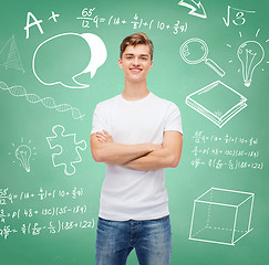 Image showing smiling young man in blank white t-shirt