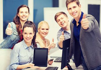 Image showing students with monitor and blank tablet pc screen