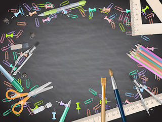 Image showing School supplies on blackboard background. EPS 10