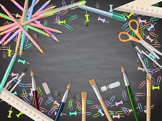 Image showing School supplies on blackboard background. EPS 10