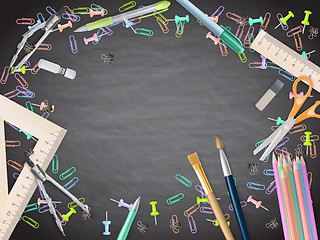 Image showing School supplies on blackboard background. EPS 10