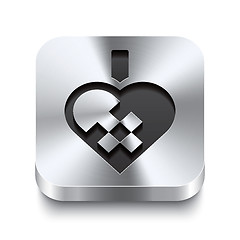 Image showing Square metal button perspektive - braided christmas heart icon