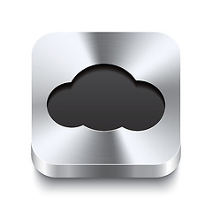 Image showing Square metal button perspektive - cloud icon