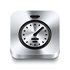 Image showing Square metal button perspektive - stopwatch icon