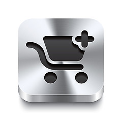 Image showing Square metal button perspektive - shopping cart add icon