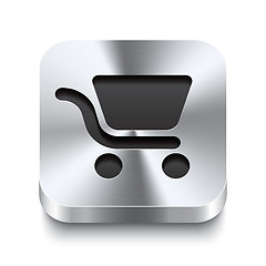 Image showing Square metal button perspektive - shopping cart icon