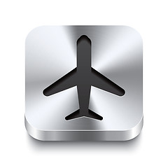 Image showing Square metal button perspektive - airplane icon