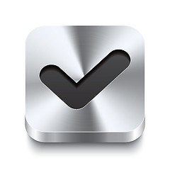 Image showing Square metal button perspektive - checkmark icon