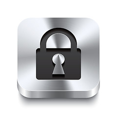 Image showing Square metal button perspektive - lock icon