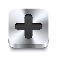 Image showing Square metal button perspektive - plus icon