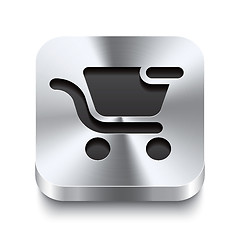 Image showing Square metal button perspektive - shopping cart remove icon