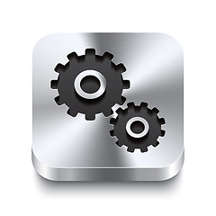 Image showing Square metal button perspektive - gear icon