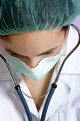 Image showing Young doctor with stethoscope.