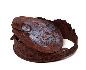 Image showing Old rusty tin can on white background