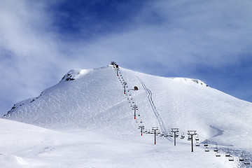 Image showing Ski slope and chair-lift at morning