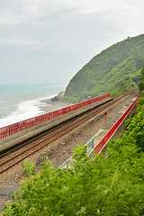 Image showing Coastline with railway