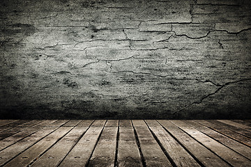 Image showing Wooden ground with grunge wall