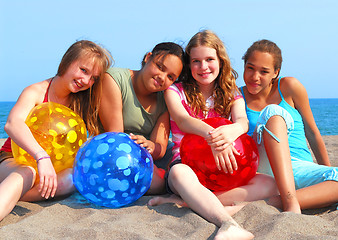 Image showing Four girls on a beach