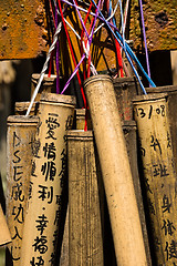 Image showing Bamboo wishing poles