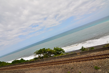 Image showing Coastline with railway