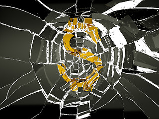 Image showing Shattered glass and broken US dollar symbol