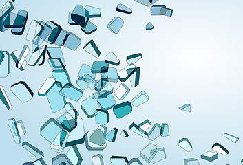 Image showing Shattered and damaged pieces of blue glass