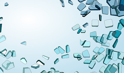 Image showing Shattered or damaged pieces of blue glass 