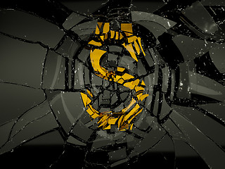 Image showing Glass and golden US dollar symbol shattered