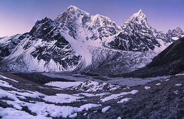 Image showing Sunrise in the Himalays Taboche and Cholatse summits