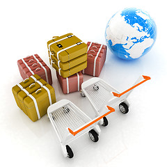 Image showing Trolley for luggage at the airport and earth. International tour