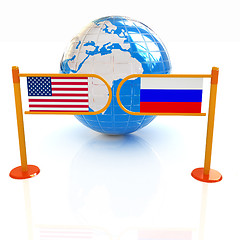 Image showing Three-dimensional image of the turnstile and flags of USA and Ru
