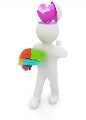 Image showing 3d people - man with half head, brain and trumb up. Love concept