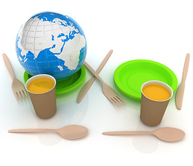 Image showing Orange juice in a fast food dishes and earth