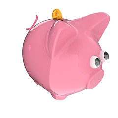 Image showing Piggy bank with gold coin on white