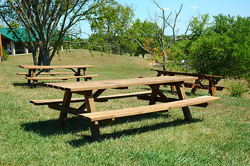 Image showing Empty Picnic Tables