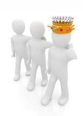 Image showing 3d people - man, person with a golden crown and 3d man