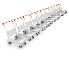 Image showing Trolleys for luggages at the airport 