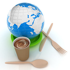 Image showing Coffe in fast-food disposable tableware and earth