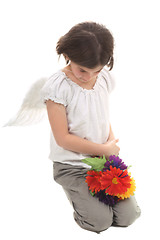 Image showing angel girl with flowers mourning